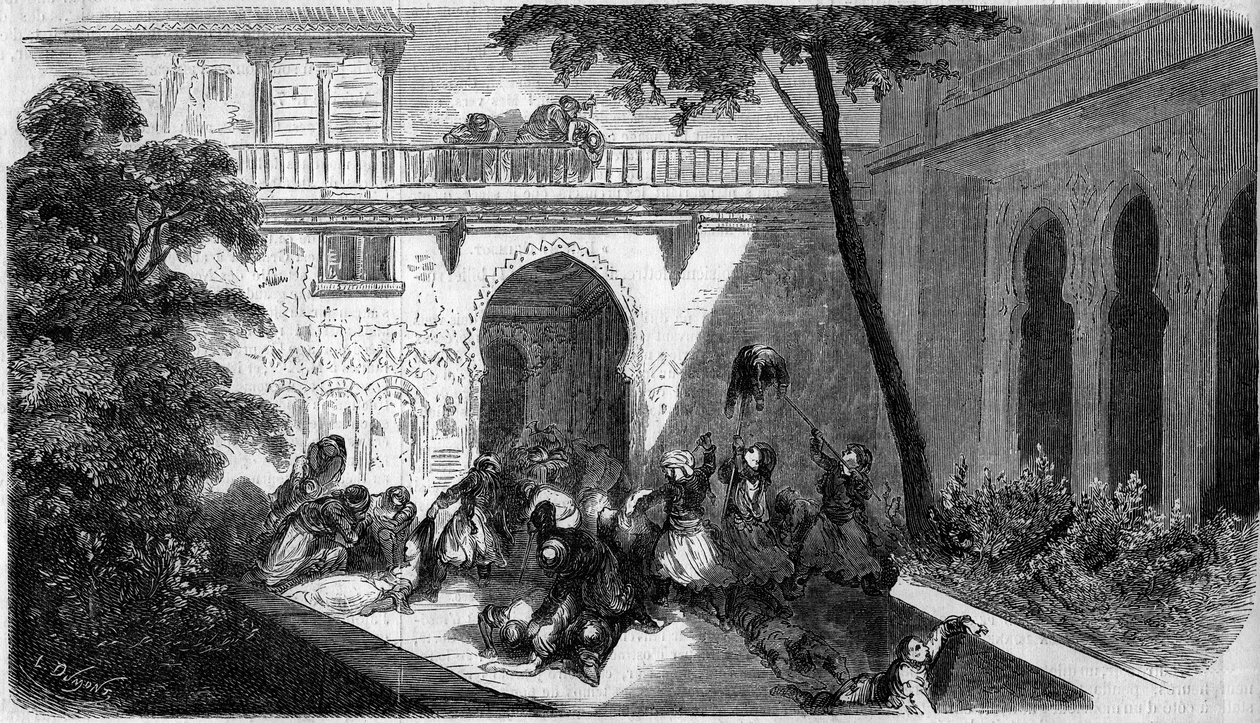 德鲁兹派（Druses）在叙利亚代尔卡玛尔（Deir el Kamar）一栋房子的院子里对马龙派基督徒进行的屠杀 作者 法语学校