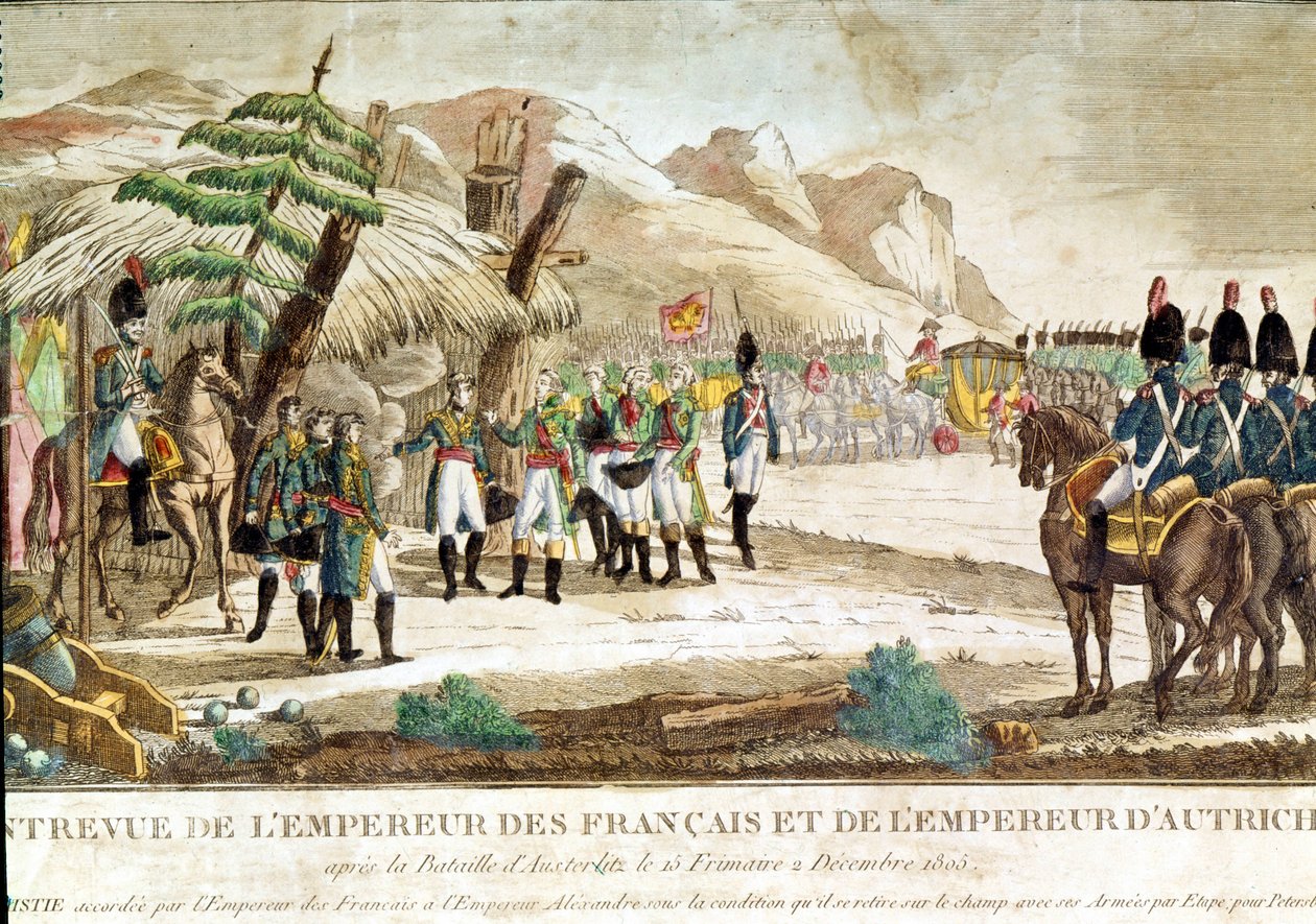 Meeting of Emperor Napoleon I and Emperor of Austria, Francois II (1768 - 1835) after the Battle of Austerlitz on 2/12/1805. 作者 法语学校