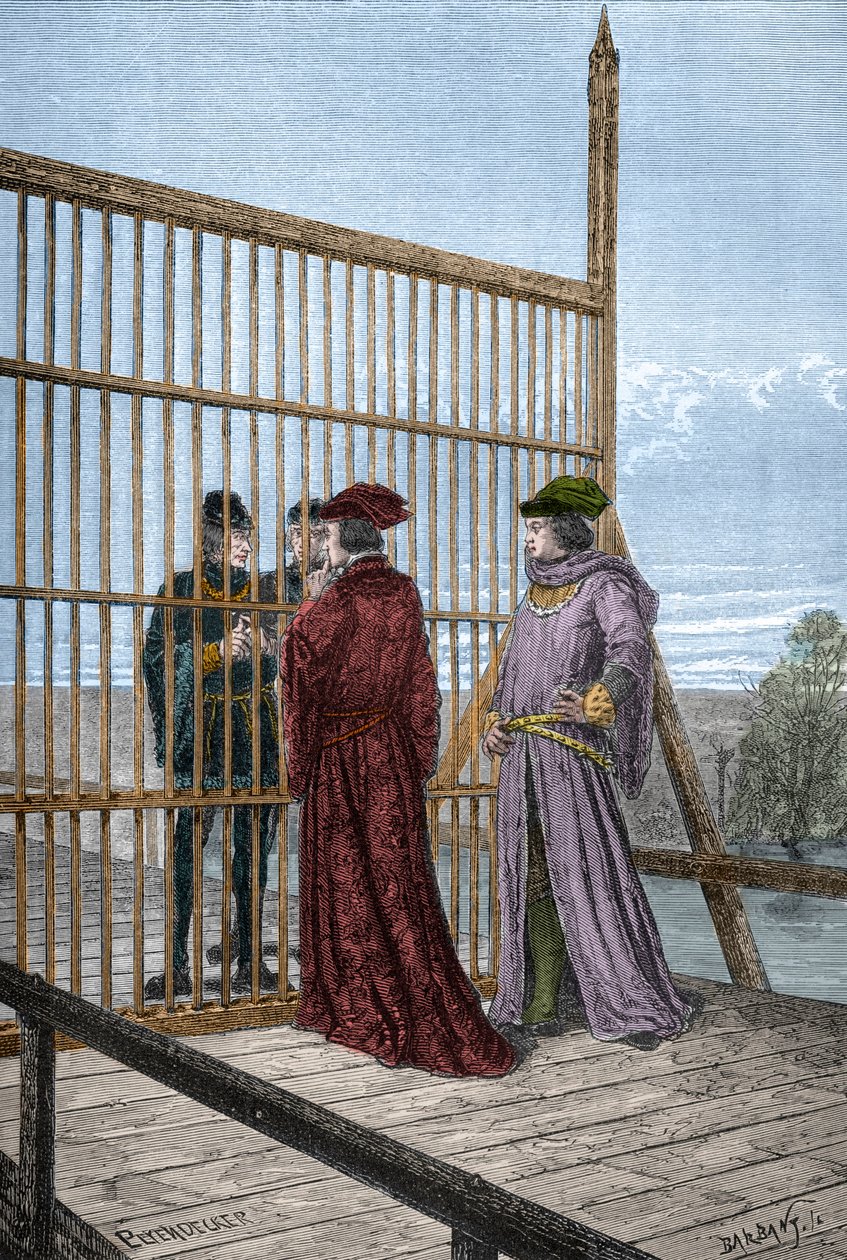 国王爱德华四世和法国路易十一于1475年8月29日在Pecquigny--Treat de Picquigny（索姆河省）会面，结束了百年战争--《L