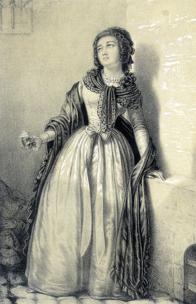 梅勒 (Mademoiselle) de Sombreuil 被囚禁在圣日耳曼修道院，喝了一杯鲜血以将她的父亲从革命者的手中救出 - 在“法兰西革命历史画廊”中，阿尔伯特·莫林 (Albert Maurin) 编着。 1843 年巴黎 作者 法语学校