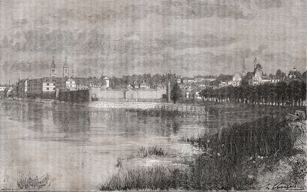 梅隆-法兰西岛--在V.A. Malt-Brown的 "La France illustree: geographie, histoire, administration statistique "中的雕版画。 作者 法语学校