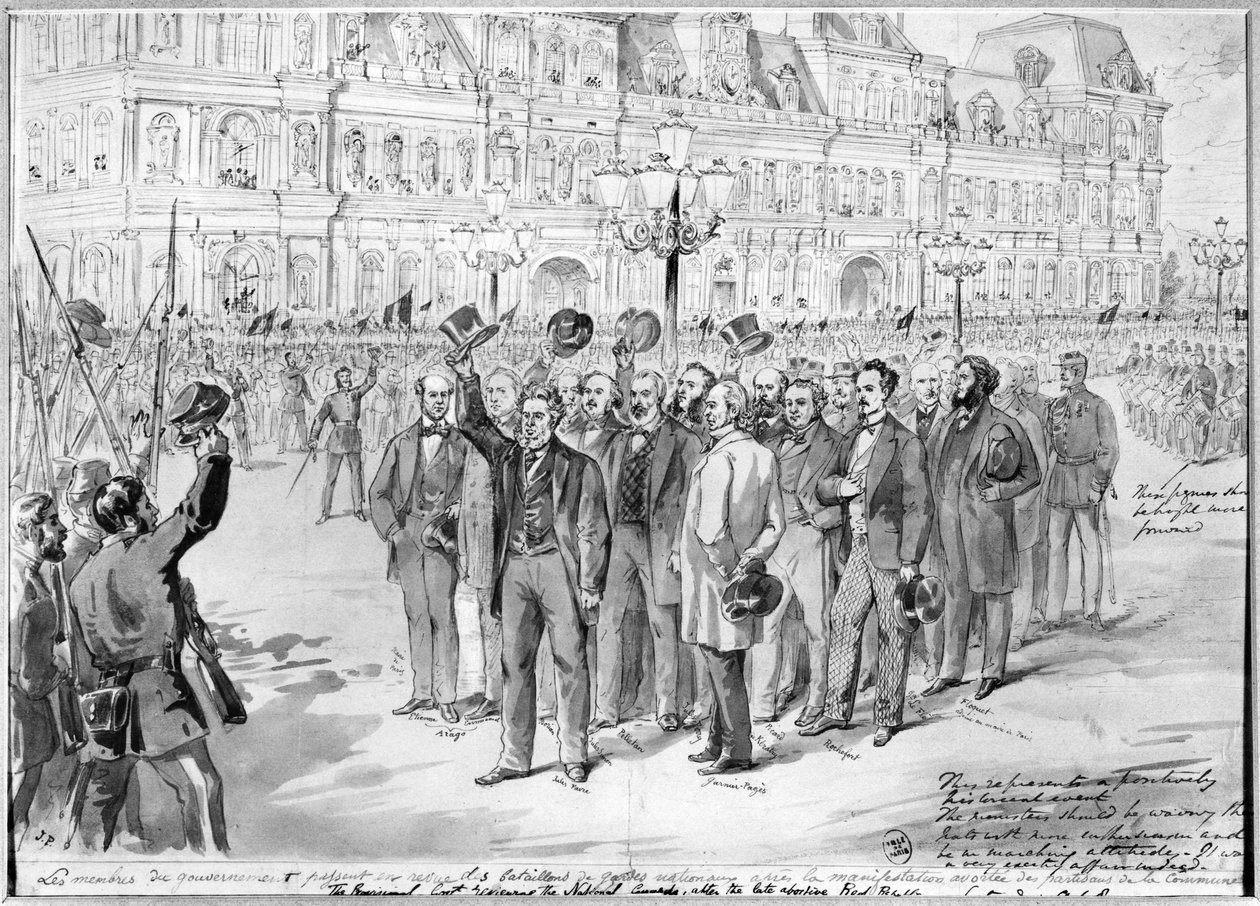 临时政府成员于1870年10月31日在巴黎的Hotel de Ville酒店外审查国民警卫队，第1870页 作者 法语学校
