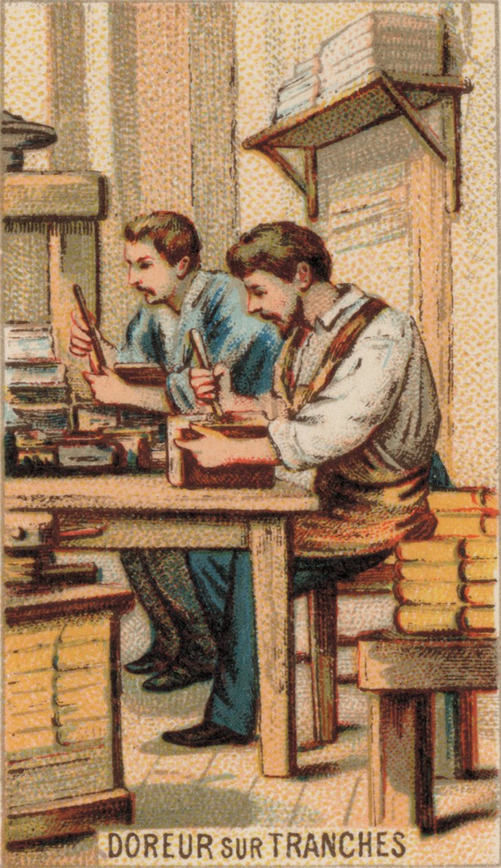 男子为书籍镀金（chromolitho） 作者 法语学校