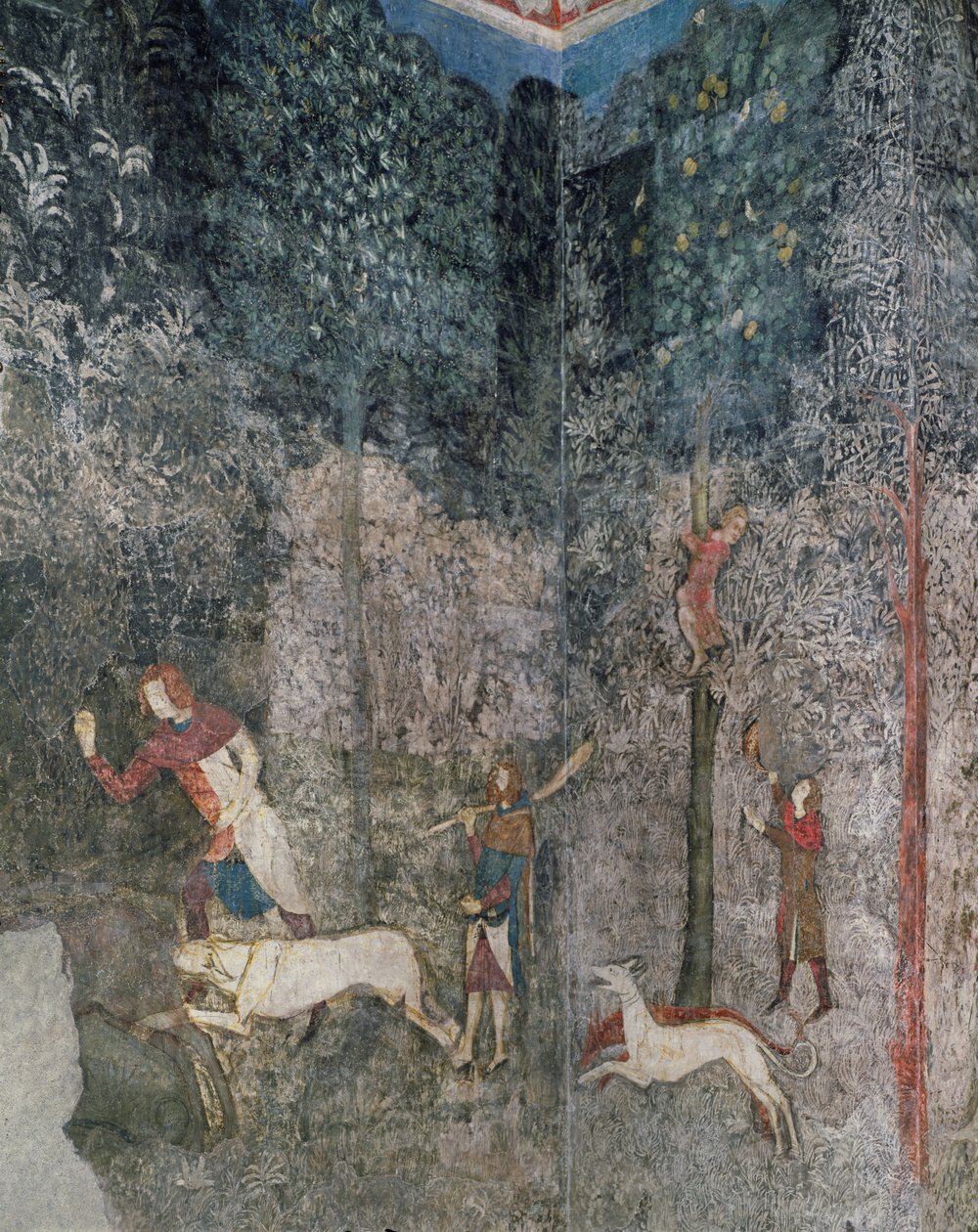 男子狩猎与狗，细节从La Chambre du Cerf（Stag Room）1343 作者 法语学校