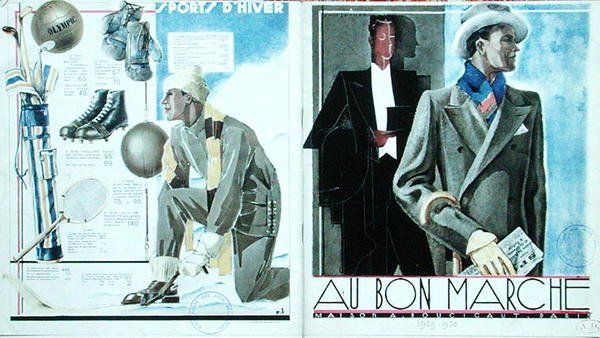 冬季运动的男士时装，来自 "Au Bon Marche"。 作者 法语学校