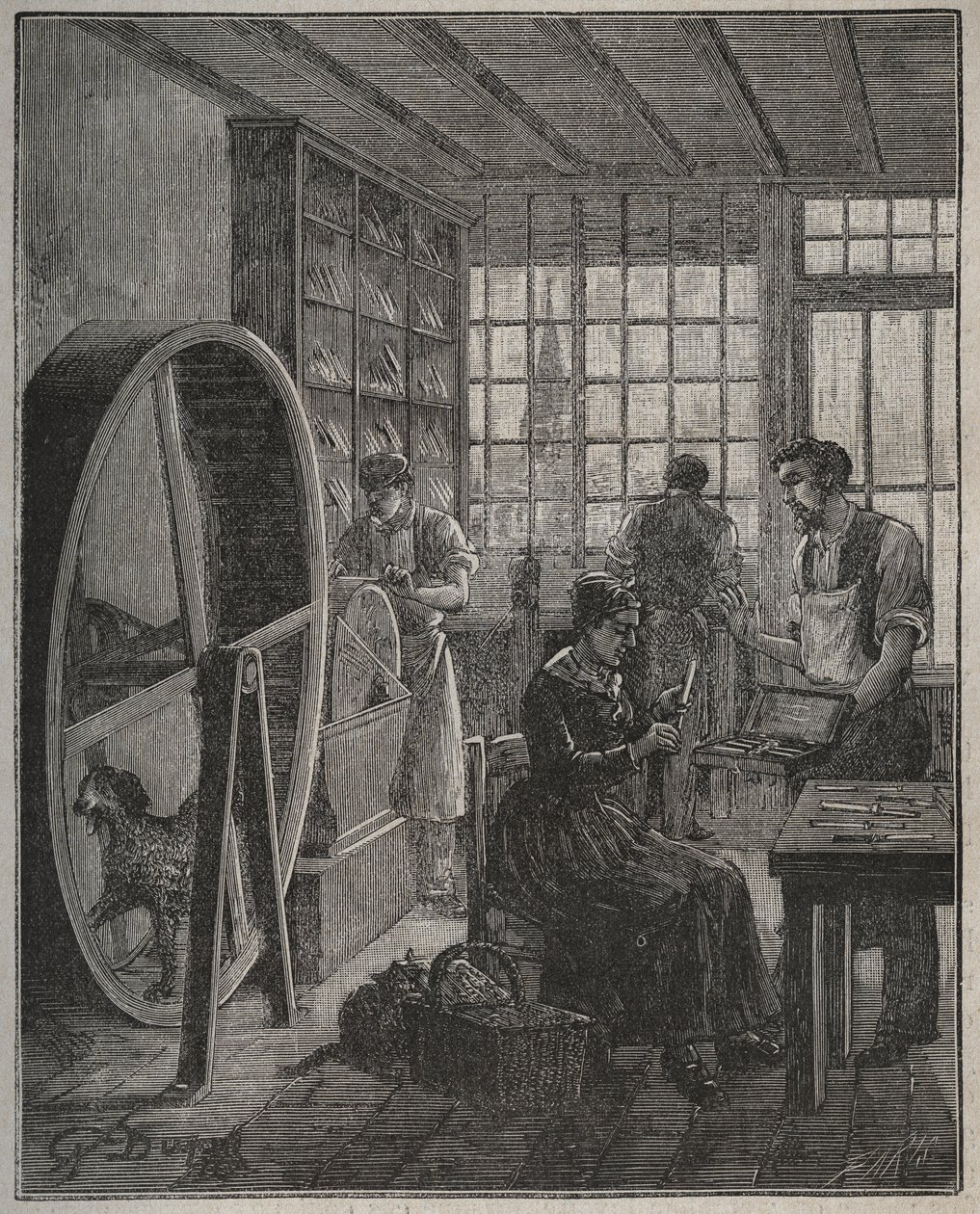 仪表和工匠：19世纪该省的一家餐具店。阿道夫-比塔尔（Adolphe BITARD）于1885年在 "Les arts et metiers illustrstres "中的版画。 作者 法语学校