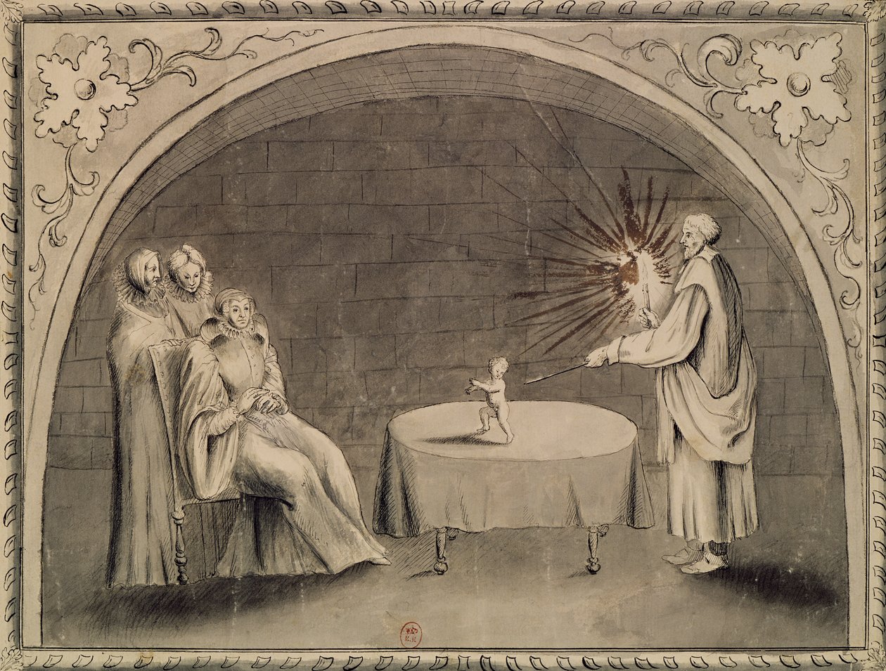 Michel de Nostradame（1503-66）和Catherine de Medici（1519-89）1559（笔和墨水在纸上洗） 作者 法语学校