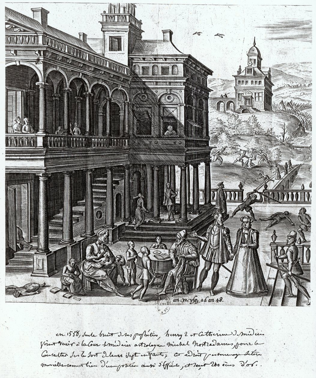 Michel de Nostradame（1503-66）就Catherine de Medici（1519-89）和Henri II（1519-59）1548的七个孩子的命运进行了咨询 作者 法语学校