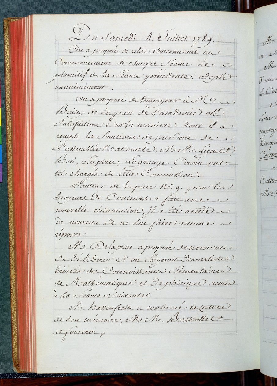 1789年7月4日科学院会议纪要（纸上墨水） 作者 法语学校