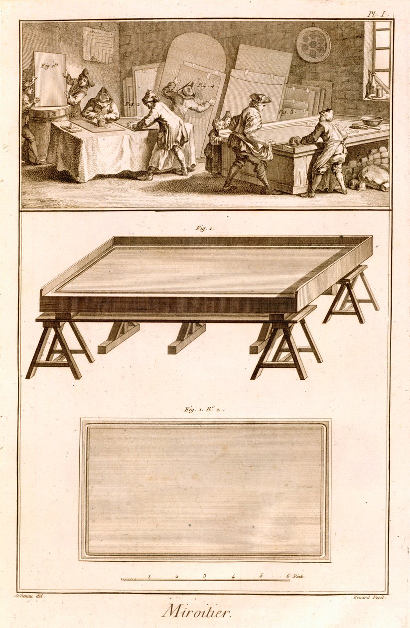 镜子制作来自Diderots Encyclopedie，1751-72 作者 法语学校