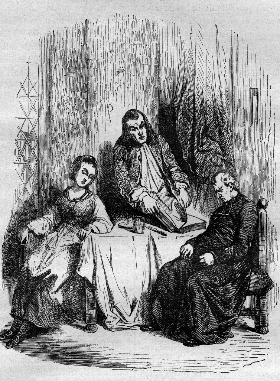 Monsieur De Breteuil, intendant of Limousin, controls the parish registers kept by Dubois, parish priest and future cardinal. Engraving from “The History of Prostitution and Debauche in All Peoples of the World from Antiquity to Today” by Dr. Th. -F. Debra 作者 法语学校