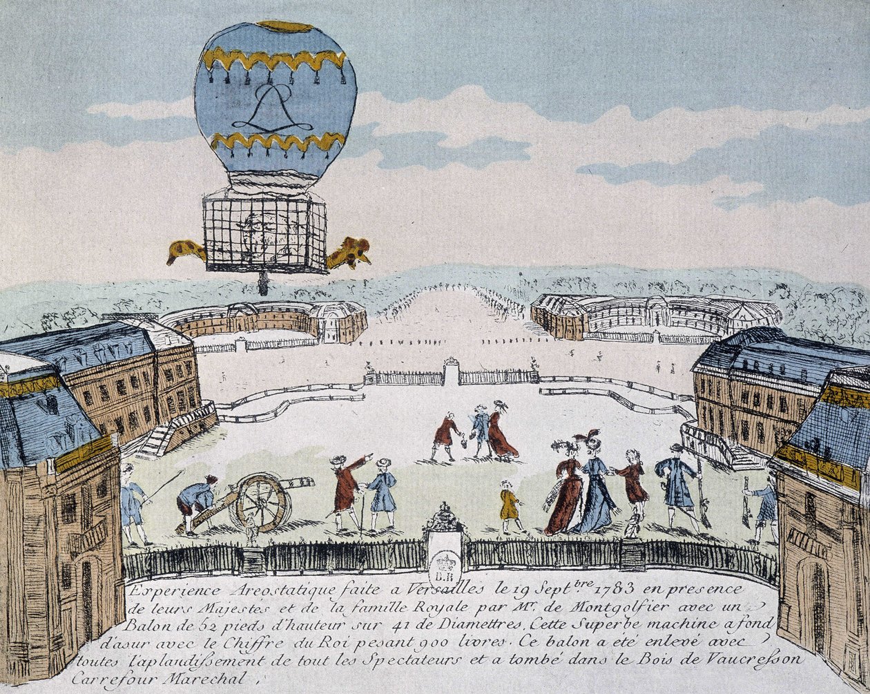 9 月 19 日，Montgolfier 在凡尔赛组织的第一次动物居住的浮空器飞行 作者 法语学校