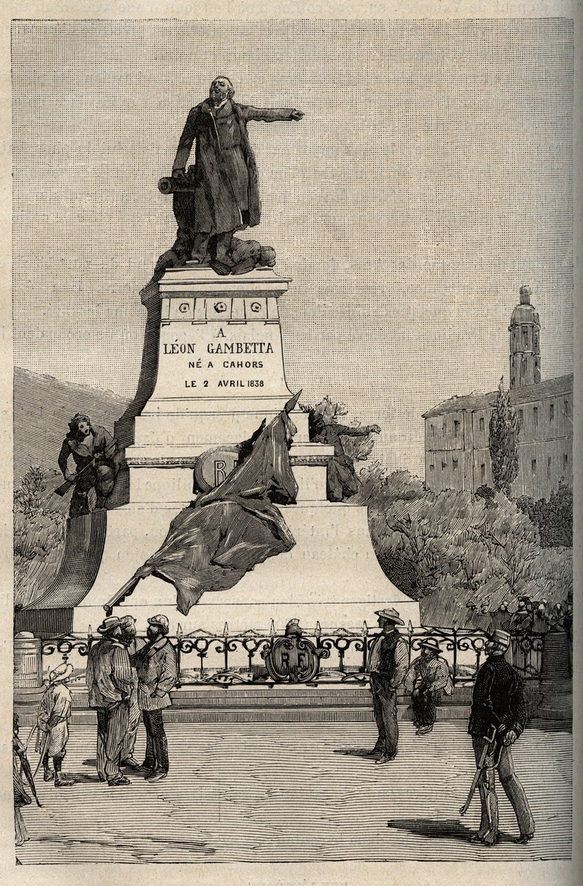 Leon Gambetta (1838-1882)纪念碑，由Alexandre FALGUIERE (1831-1900)创作 - Cahors - 雕刻于 "PATRIE" - DESCRIPTION PECTUREQUIREE DE LA FRANCE EN 6 VOLUES BY LUCIEN HUARD - 19世纪末 作者 法语学校