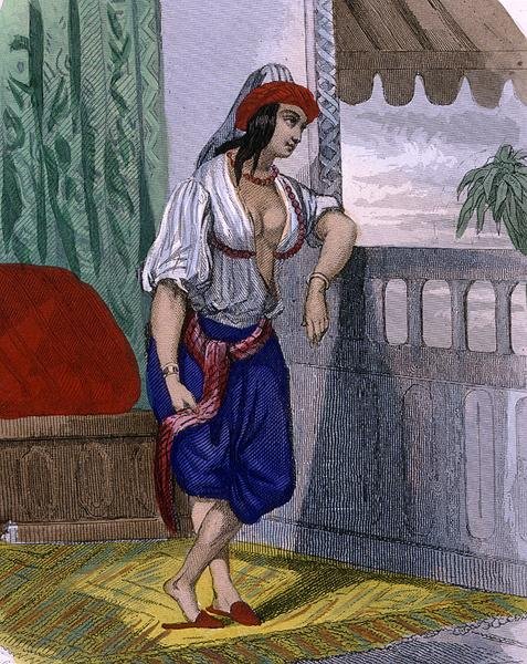 摩尔人的女人，约1840年（彩色雕刻）。 作者 法语学校
