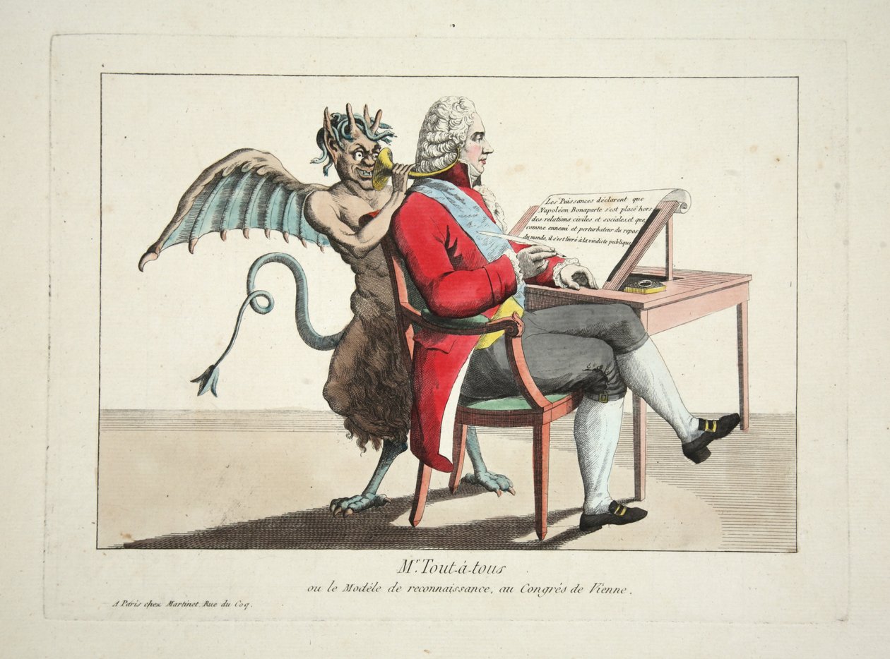 Tout-a-tous 先生或认可模型，在维也纳大会上，酒吧。 1815（彩色雕刻） 作者 法语学校