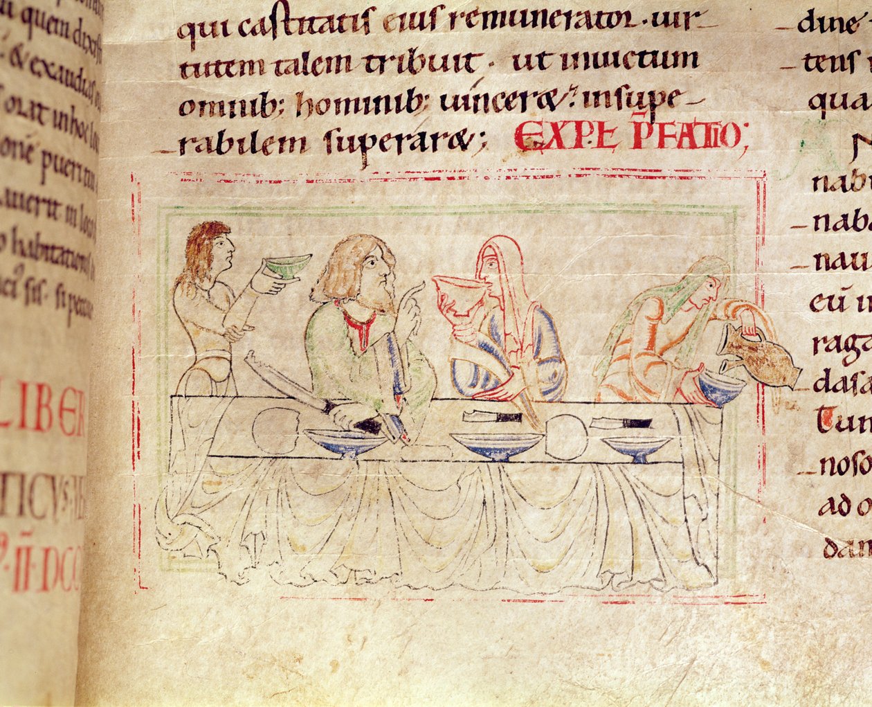 1215 t.3 fol.158v，与Judith和Holofernes一起用餐，来自Etienne Harding的圣经，1109 作者 法语学校