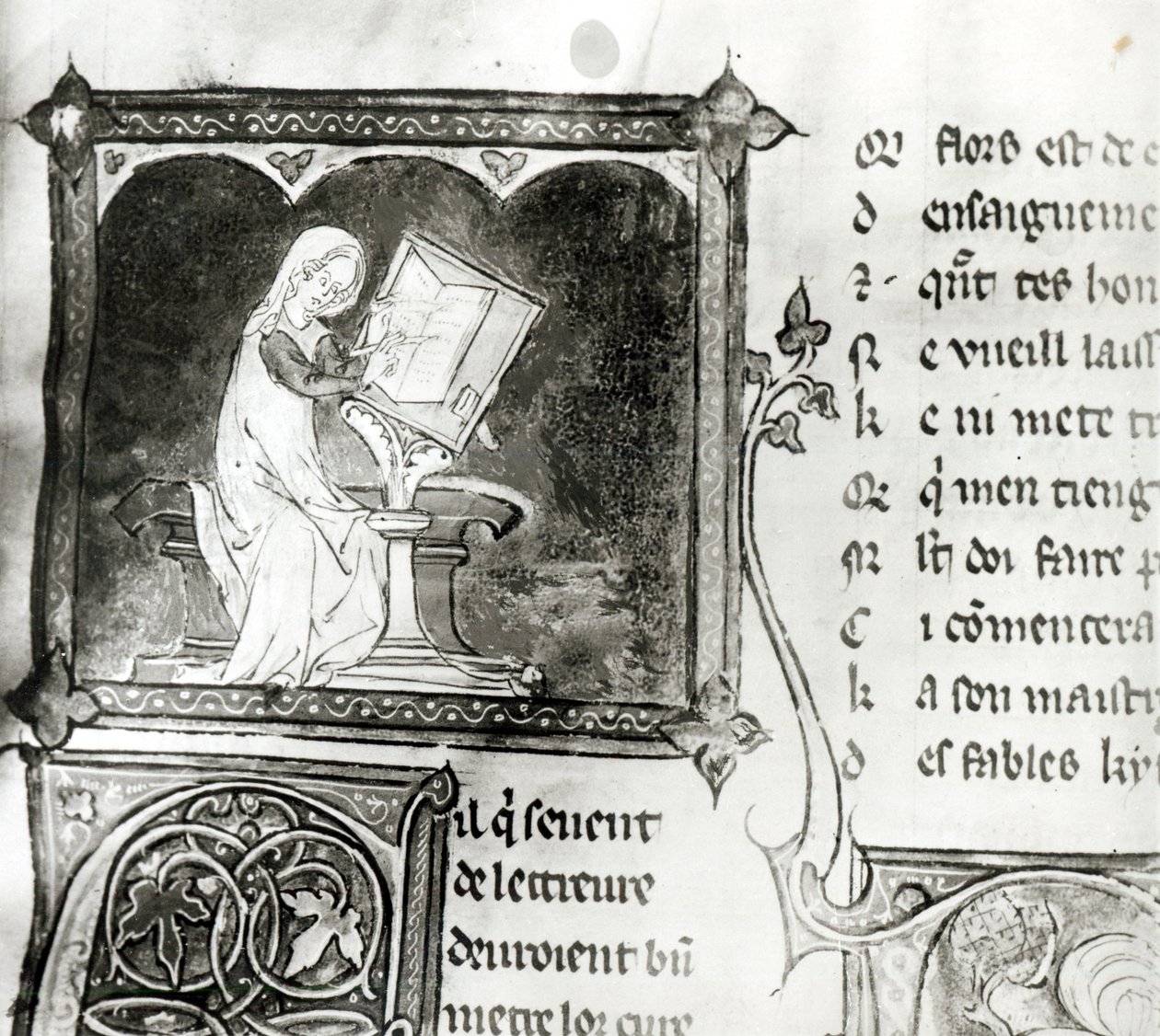 Ms.3142 fol.256 Marie de France（12世纪）写作，来自法国诗集，c.1280-90（详情） 作者 法语学校