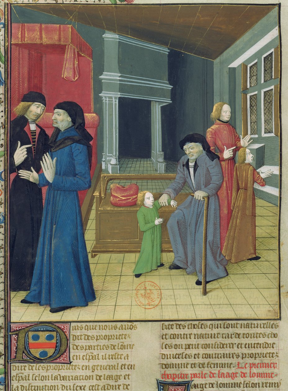 Ms.Fr.9140 fol.102v。 “物权之书”中的“人的六个年代”由Barthelemy lEnglish撰写 作者 法语学校