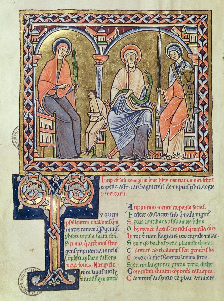 来自Martyus Capella的Satyricon的1041 f.1v语法，方言和修辞，c.1200 作者 法语学校