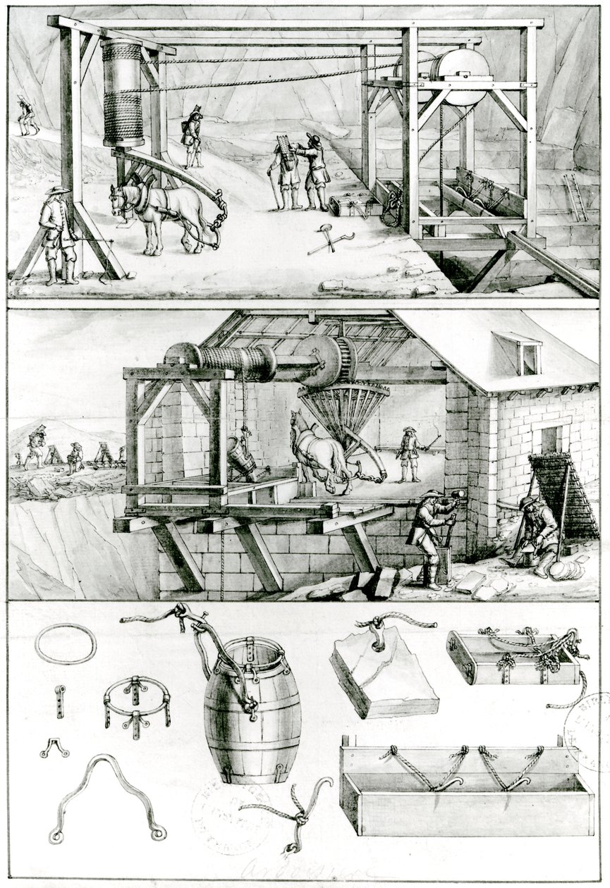Ms 1064 fol.8 A Slate Quarry，来自工艺品描述 作者 法语学校