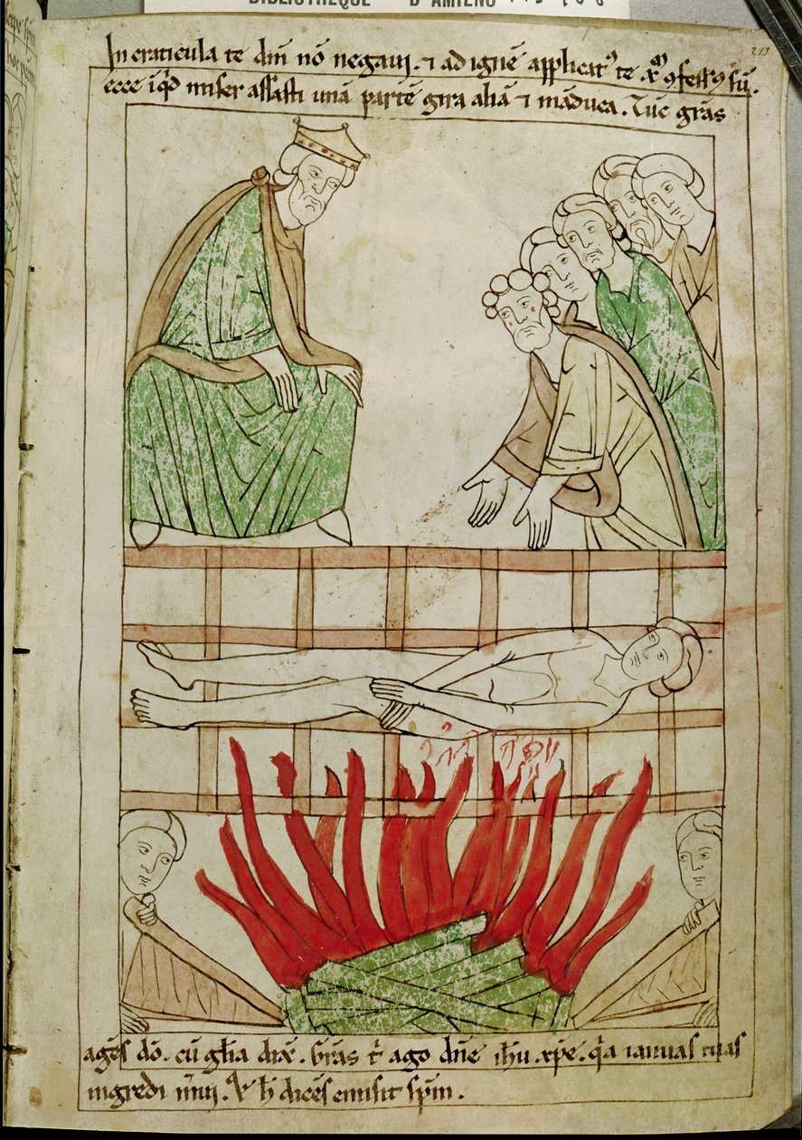 女士108 fol.213公元258年的圣劳伦斯殉道，来自圣经 作者 法语学校