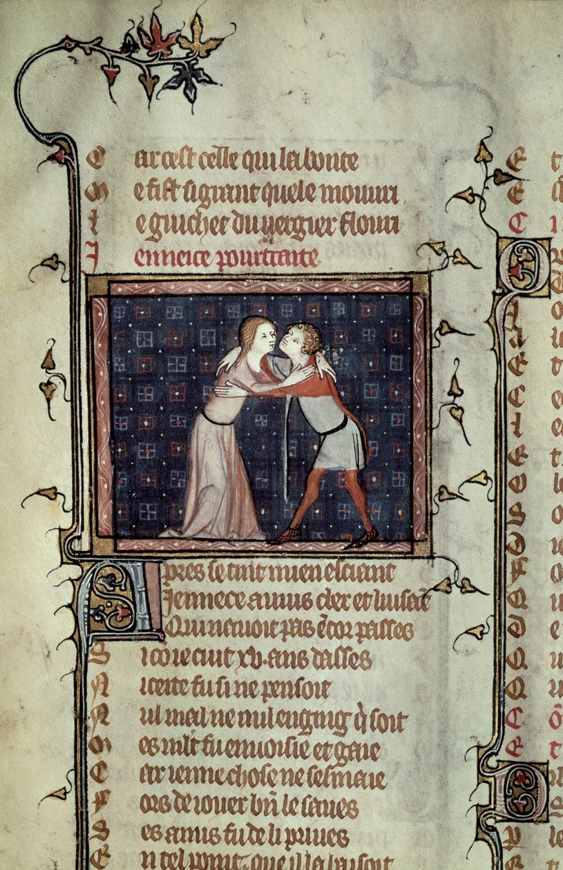 来自Guillaume de Loris和Jean de Meung的Le Roman de la Rose的1126岁青年和爱情拥抱 作者 法语学校