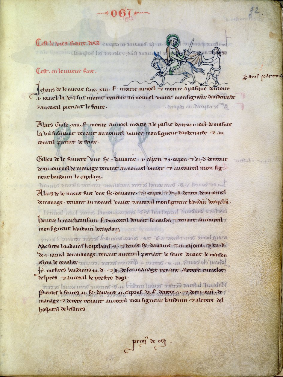 1175 f.92圣马丁女士切割他的斗篷，来自Vieil Rentier dAudenarde，1291-1302 作者 法语学校