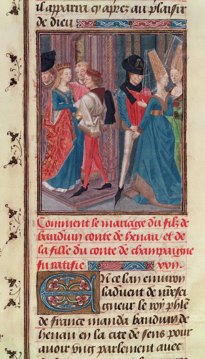 女士149 t.3 fol.105 Baldwin VI和Marie的女儿，香槟伯爵的女儿，来自Jaco de Guise的贵族王子历史，Jacques de Guise 作者 法语学校