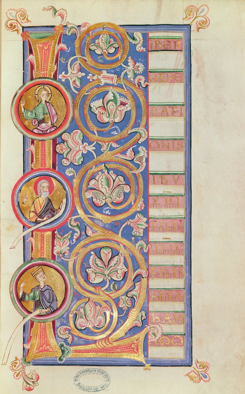 女士14 fol.23历史悠久的L带奖章，来自Evangeliary 作者 法语学校