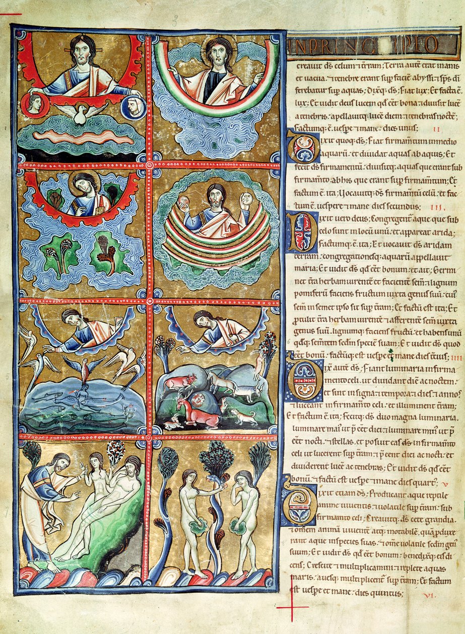 Ms 1 f.4v来自Souvigny圣经的世界的创造 作者 法语学校