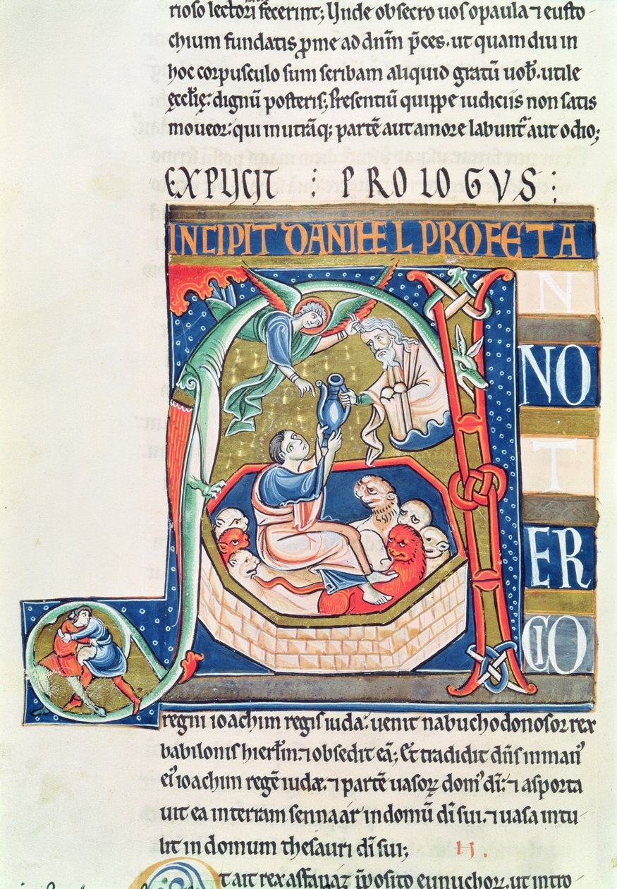 Ms 1 fol.185v历史最初的A描绘了来自Souvigny圣经的狮子会书房中的丹尼尔 作者 法语学校