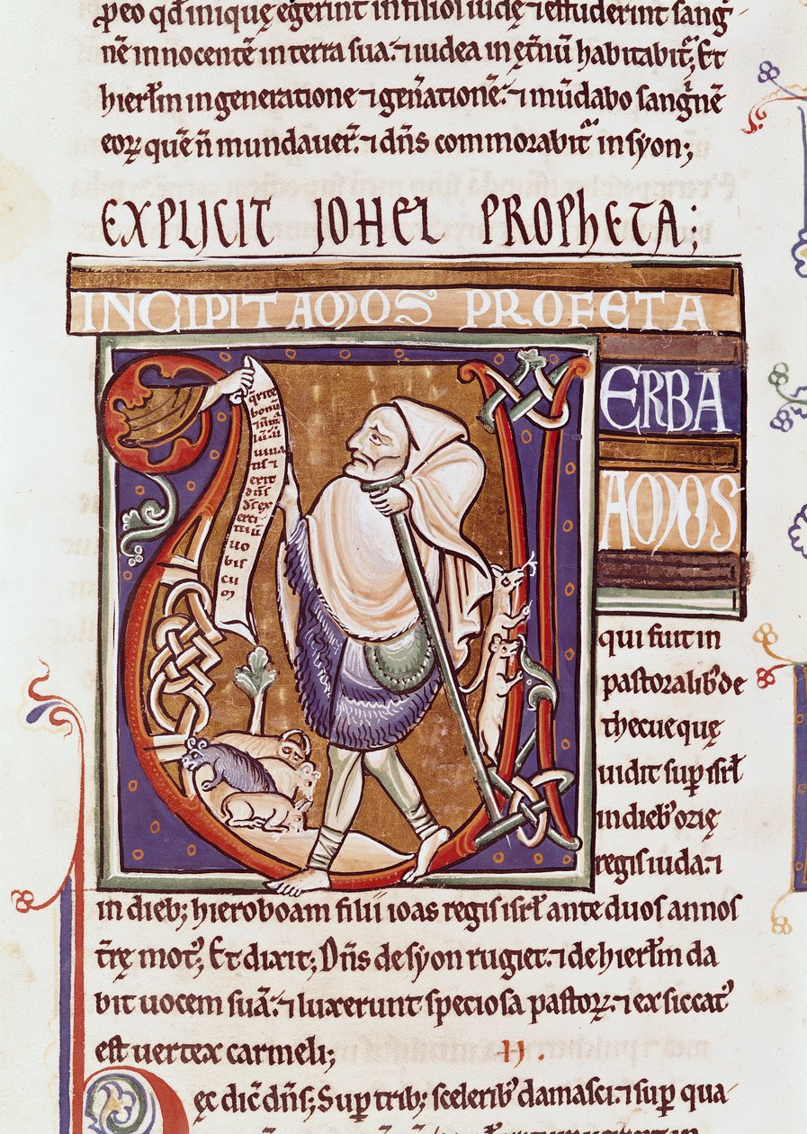 Ms 1 fol.194v历史上的第一个V描绘了Amos，来自Souvigny圣经 作者 法语学校
