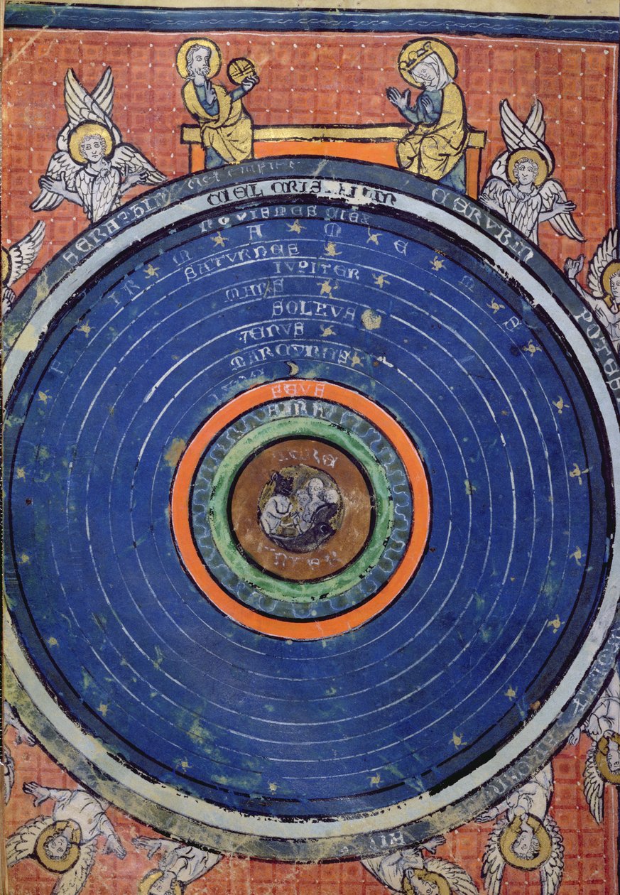 2200 f.115v女士。根据亚里士多德的说法，世界是De Philosophia Mundi的缩影，Guillaume de Conches（1100-54）1276-77 作者 法语学校