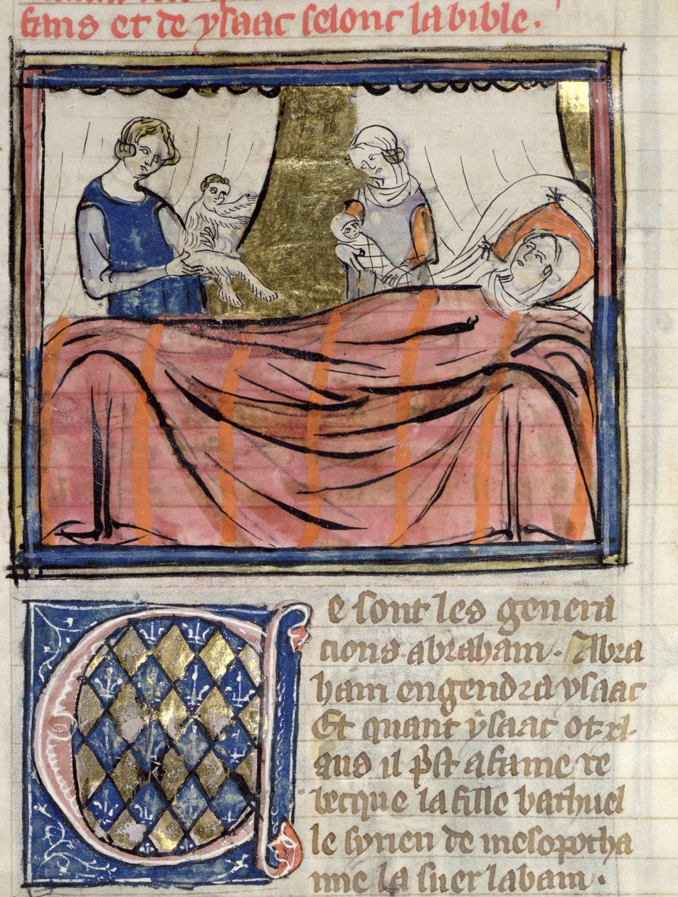 女士22 fol.30双胞胎Jacob和Esau的诞生，来自Guiart des Moulins圣经历史的缩影 作者 法语学校