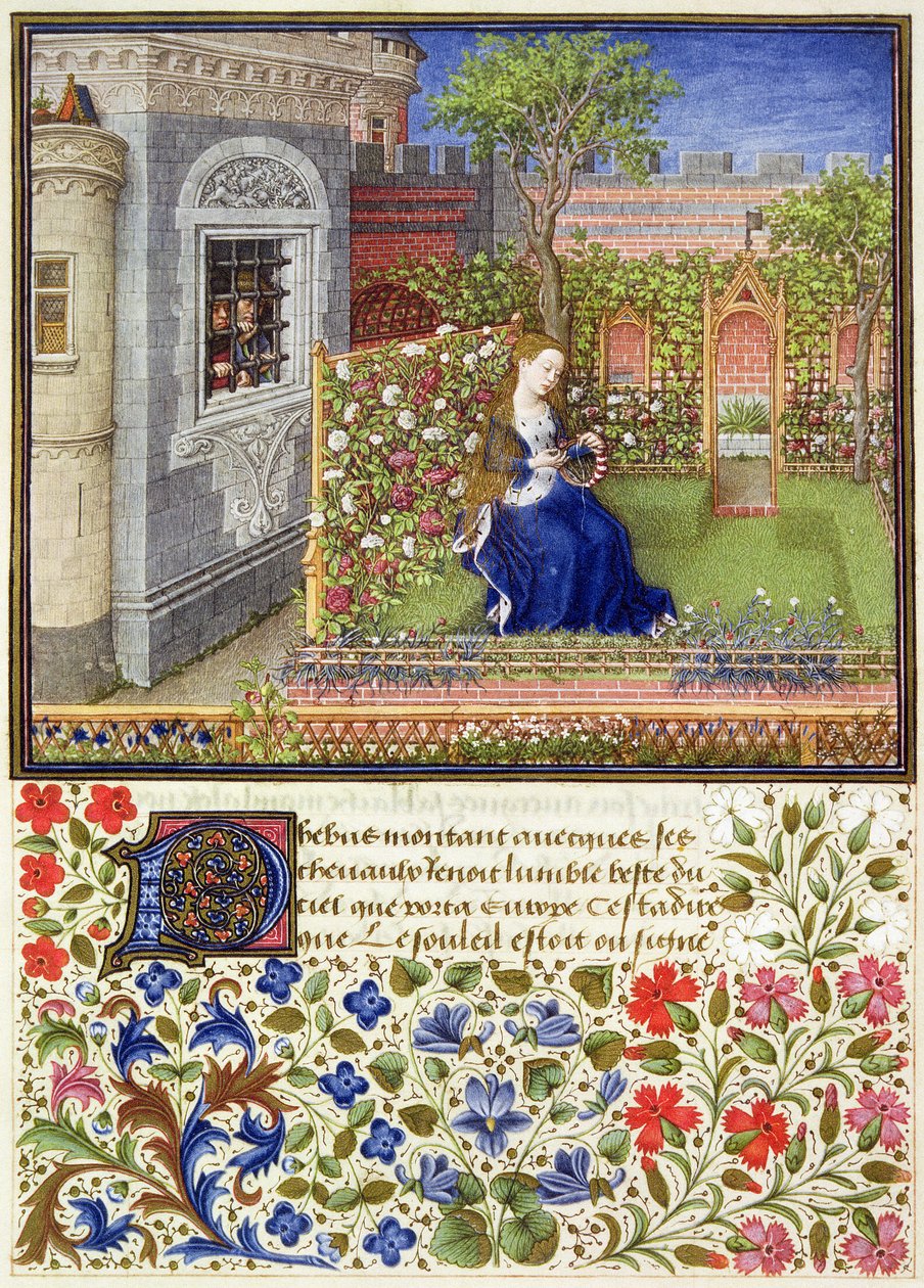 2617 Emilia女士来自La Teseida，她的花园，22号板，Giovanni Boccaccio（1313-75），1340-41 作者 法语学校