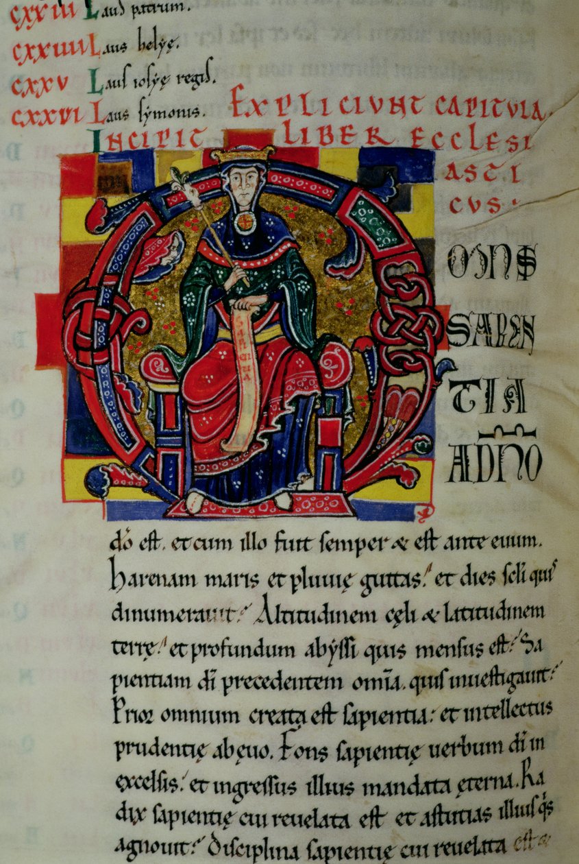 Ms 2 fol.8历史上最初的O描绘了一个智慧的形象，来自St. Benigne Bible 作者 法语学校