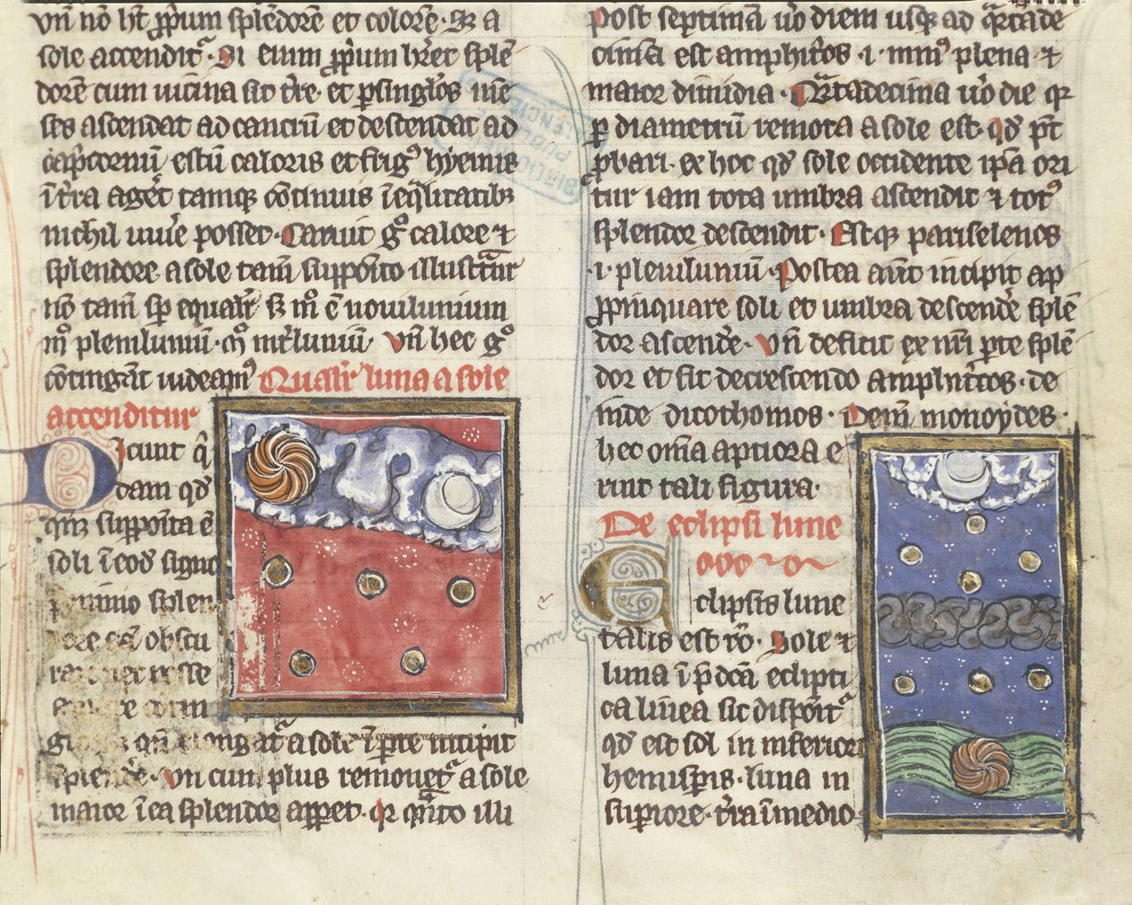 Ms 320 Fol.197r 月食和行星运动，来自 Thomas van Cantimpre (1201-72) 的“De Natura rerum”（牛皮纸） 作者 法语学校