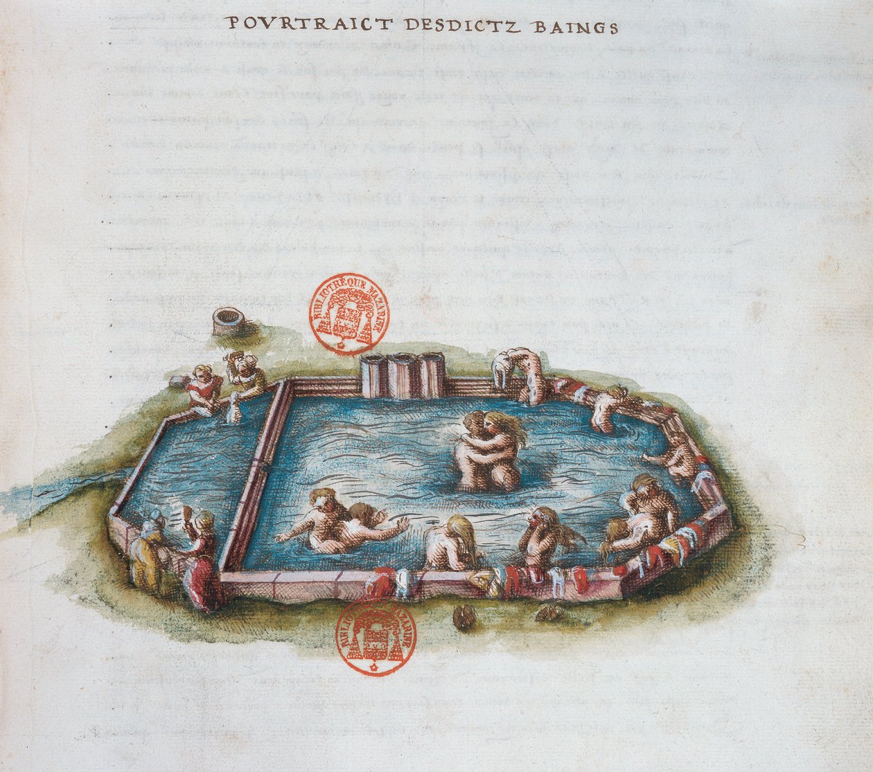 3243年Bourbon浴室，Averchambaut，Auvergne，插图来自Generale Description du Bourbonnais by Nicolas de Nicolay，1569（wc on paper） 作者 法语学校