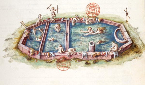 3243号文件：位于Neris-les-Bains的Nerys浴场，插图来自Nicolas de Nicolay的 "Generale Description du Bourbonnais"。 作者 法语学校