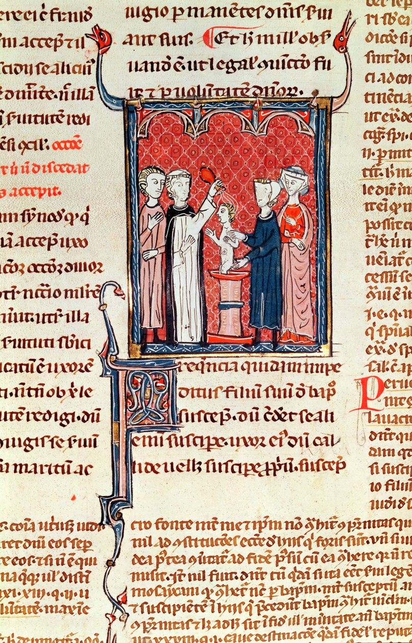 来自Decrets de Gratien的372 fol.161 A Baptism Scene 作者 法语学校