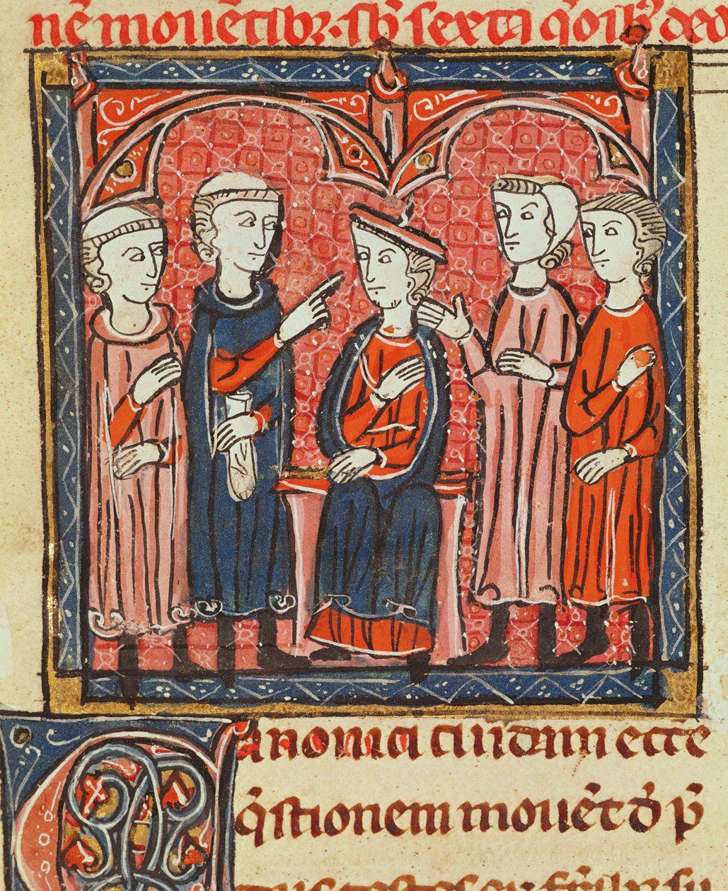 Ms 372 fol.1v货币监管，来自Decrets de Gratien 作者 法语学校