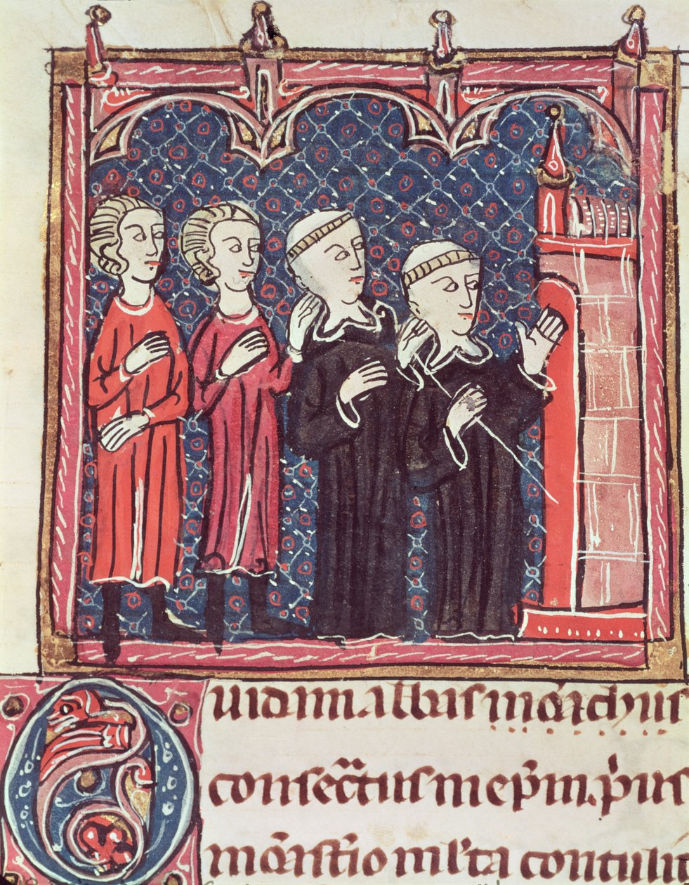 Ms 372 fol.47v修道院的基础，来自Decrets de Gratien 作者 法语学校