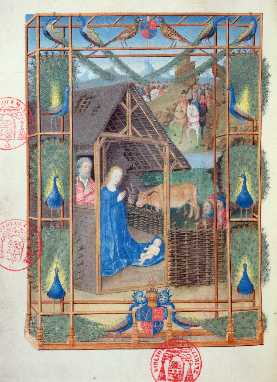 Ms 473 The Nativity with a peacocks，来自Heures de Charles de France，缩写为c.1466-69 作者 法语学校