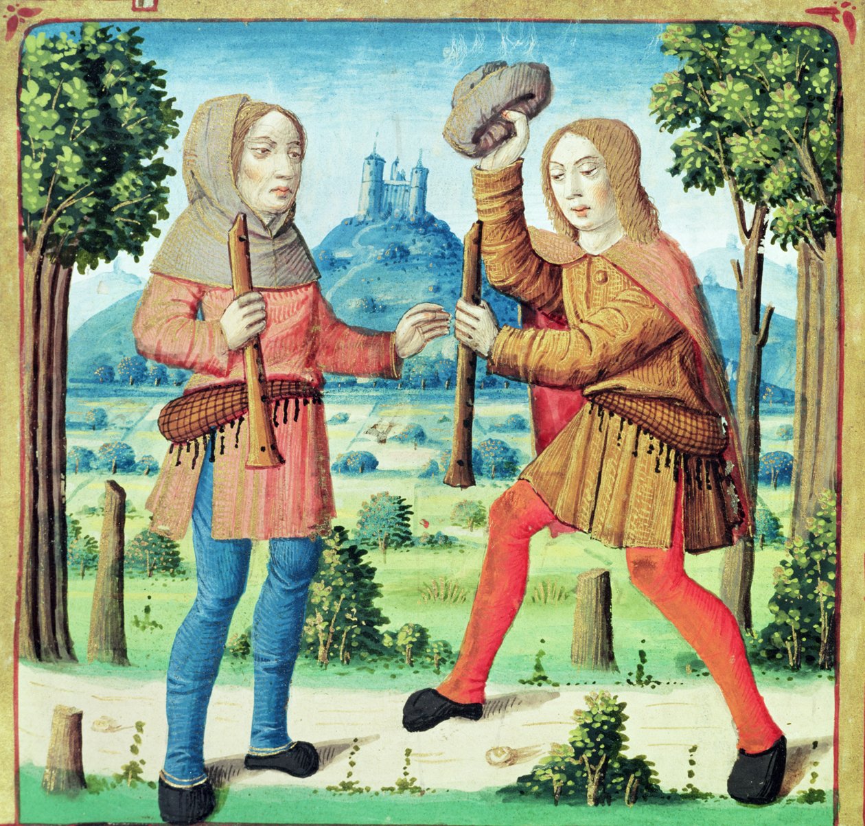 493 f.10v女士Shepherds Dametas和Menalcas互相挑战音乐比赛，来自Virgil的Eclogues和Servius的评论，1469 作者 法语学校