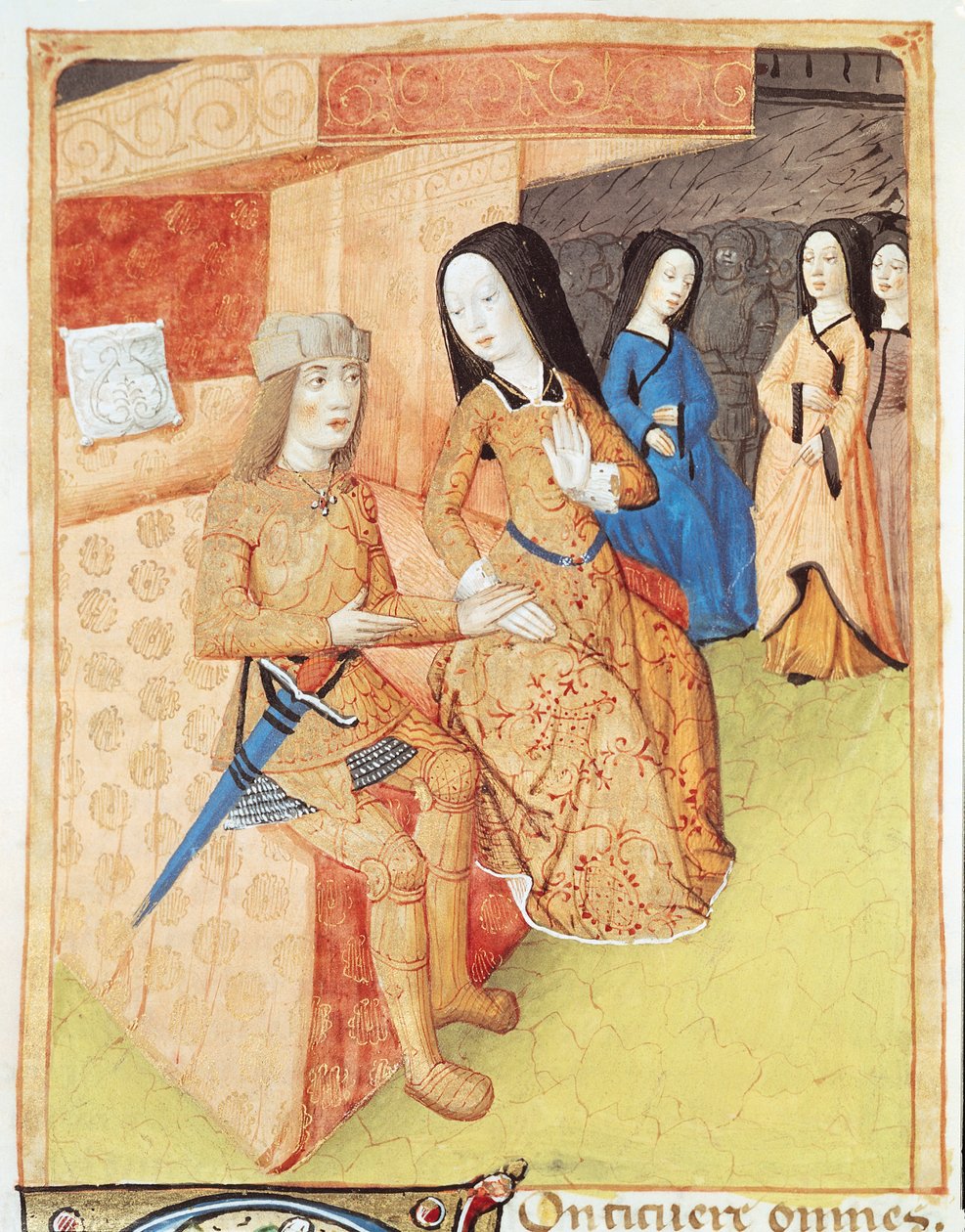 493 f.74v Aeneas和Dido女士，来自Virgil（公元前70-19）1469年的作品 作者 法语学校