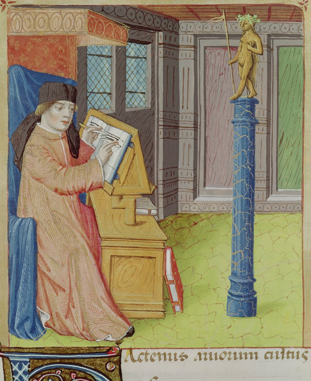 493 fol.29r Virgil女士在Artemis之前写作，来自Virgil的The Georgics（公元前70  -  19年）和Servius的评论，1469 作者 法语学校