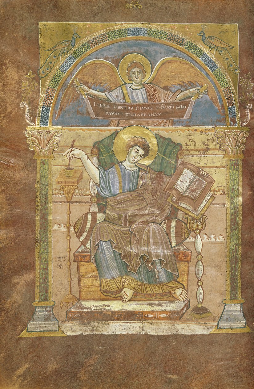 女士4 fol.17v St. Matthew，来自St. Riquier的福音，c.800 作者 法语学校
