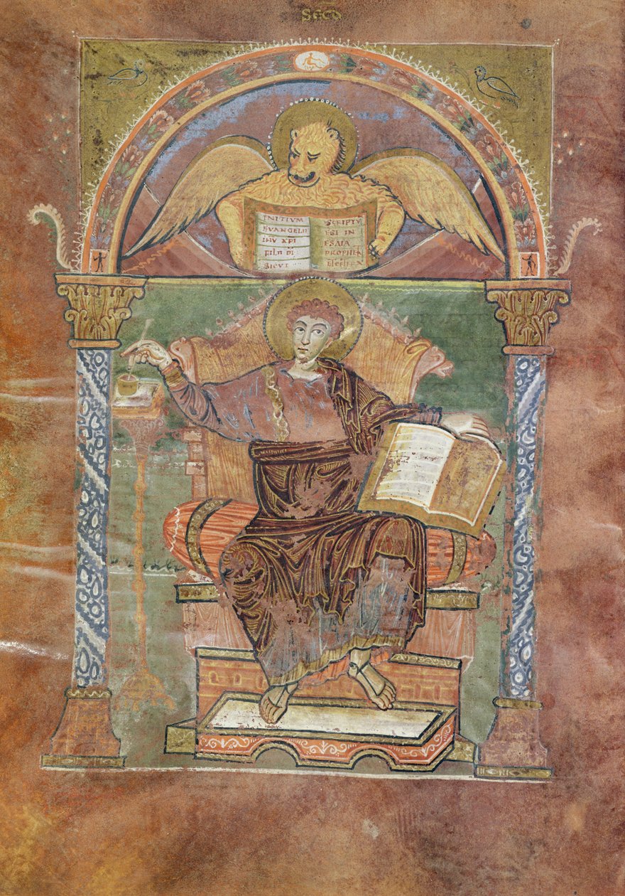 女士4 fol.66v St. Mark，来自St. Riquier的福音，c.800 作者 法语学校
