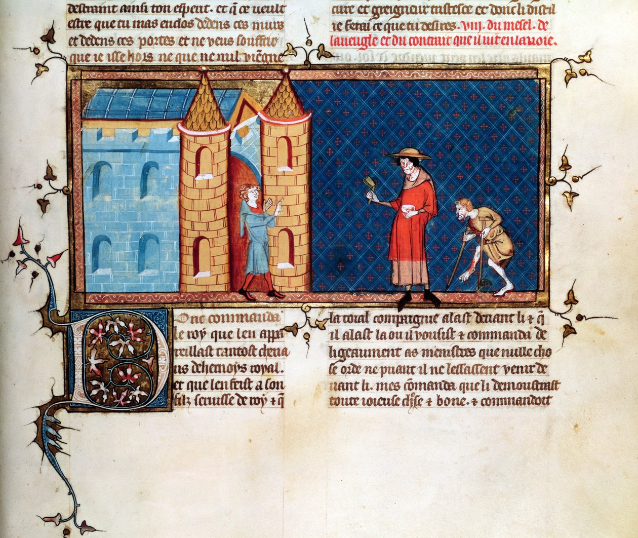 5080 fol.373r女士两位麻风病人，来自The Historial Mirror，由Vincent de Beauvais乞讨 作者 法语学校