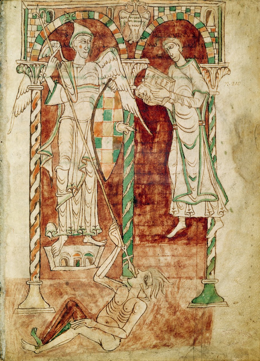 50 Fol.1v女士The Copyist在圣克莱门特的表彰中向圣迈克尔赠送了他的书 作者 法语学校